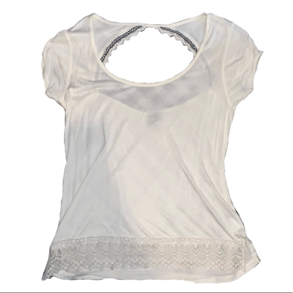 White open back lace trim top